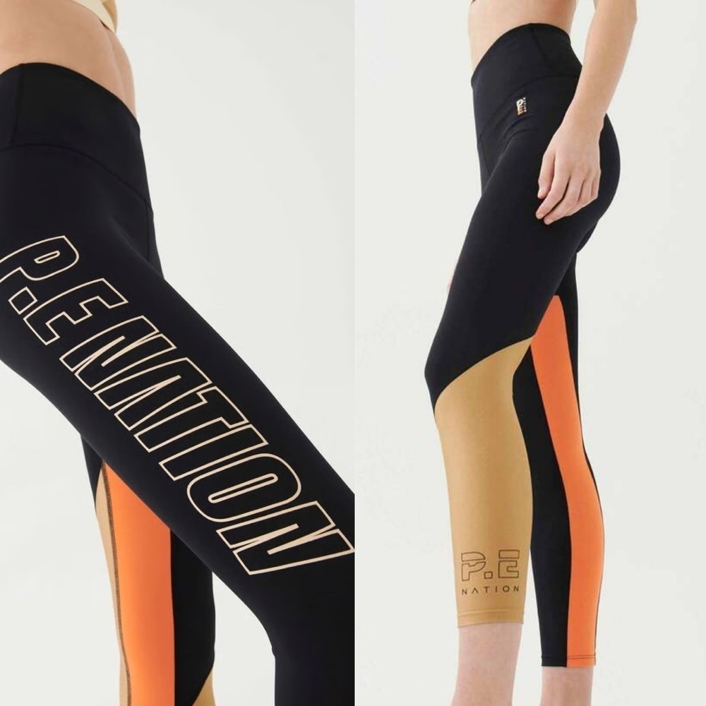 P.E Nation Black and Orange Performance Leggings